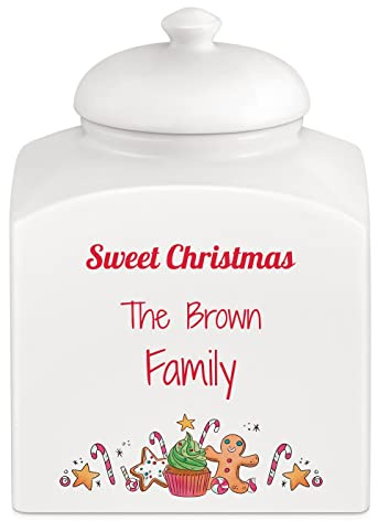 Maverton Personalised Cookie Jar for couple, GINGERBREAD | Ceramic Storage with Lid, Ceramic Candy Container for Wedding, Biscuits Storage Jar for Anniversary, Home Accessory for pair