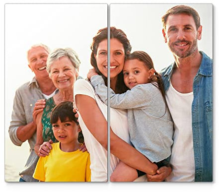 DEQORI personalisierte Herdabdeckplatte Glas | 2-teilig 60x52 cm | eigenes Foto | Ceranfeld Abdeckplatte für Küche | universal Herd-Abdeckung mit Bild | Glasplatte & Schneidebrett für Kochplatten