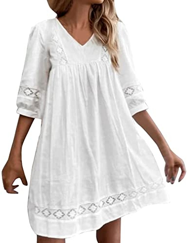 Robe Longue Femme Ete Coton et Lin Robe Sexy Bohème Pas Cher Sport Elegante Été Cool Élégant Officier Vintage Sexy Robe de Soirée Bohème L'été Casual Habillée Robes Robe Courte