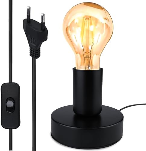 Nizirioo Vintage Nachttischlampe mit Kabelschalter, E27 Schreibtischlampe Tischlampe Lampenfassung, Edelstahl Schwarz Schreibtischlampe für Schlafzimmer/Wohnzimmer/Büro (ohne Glühbirne) (Retro)