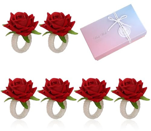 Serviettenringe Set,6 Stück Valentinstags Rosen Serviettenringe,Blumen Servietten Halter für Hochzeits Party Ramadan Thanksgiving Valentinstags Feiertagsbankett Weihnachtsessen Zarte Serviette