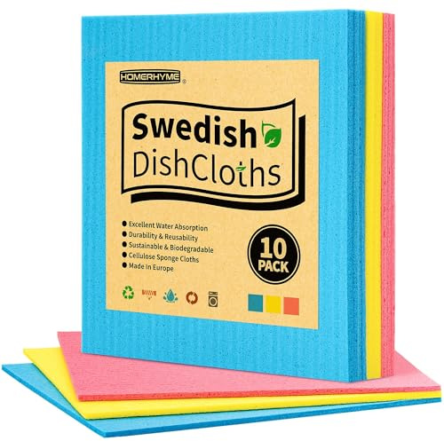 HOMERHYME Swedish Dishcloths for Kitchen 10 Pack, Multicolor Dish Cloth, Absorbent Dish Towels for Kitchen, Multipurpose Cellulose Sponge Cloths, Reusable Paper Towels for Home & Kitchen