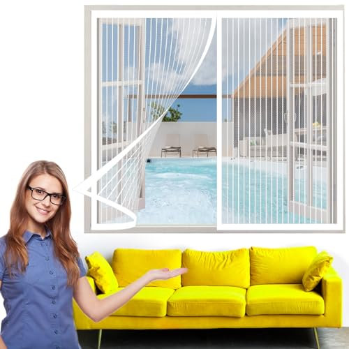 Moustiquaire de Porte Aimantée 120 x 115 cm, Moustiquaire Porte Fenetre Rideau, Kit D'Installation pour La Plupart Les Types de Fenêtres Ou Porte, Blanc