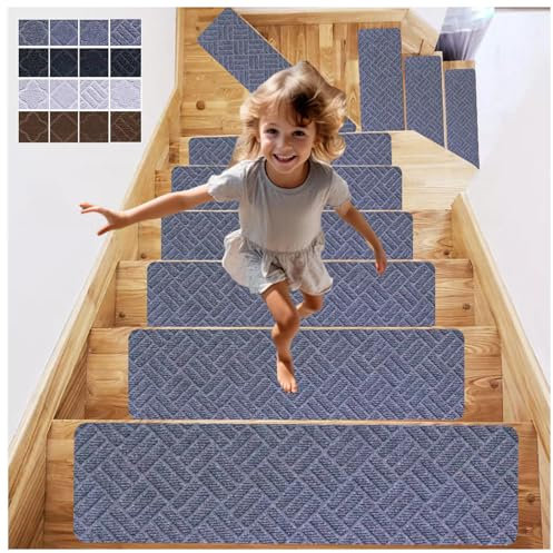 RYJYQYX Anti-Rutsch Stufenmatten Innen, Waschbar Stufenteppich Selbstklebend, 76 x 20,3 cm Stufenmatten Ohne Kleben für Kinder Ältere Haustiere,D-4Pcs