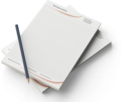 Premium Notizblock DIN A4 personalisiert, liniert/kariert/blank/Punktraster selbst gestalten, hochwertiges Papier, Collegeblock/Schreibblock für Schule/Studium/Unternehmen/Firma mit Adresse (Wavy)