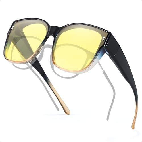 Myiaur Lunettes de Conduite de Nuit pour Femmes, Lunettes Polarisées à Lentille Jaune pour une Vision Nocturne en toute Sécurité, Anti-éblouissement, Lunettes de Phare pour Cadre Léger, Oversized