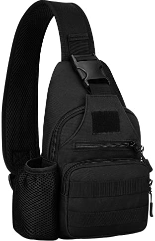 Explokit Bolso de Pecho Militar Táctico Pequeño Mochila de Bandolera MOLLE Mochila Casual de Un Solo Tirante para Hombres con Portabotellas (#01-Negro)
