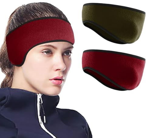 2 Stück Wintersport-Stirnbandwärmer, Stirnband für Sportohren, Ohrenschützer, Stirnbänder, warmes, winddichtes Haarband für Damen und Herren, Burgunderrot, Armeegrün