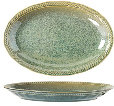 Gaxcent Retro-Stil Keramik Oval Servierteller 12 Zoll Servierplatte Porzellan Wurstteller Fisch Teller Tablett,Dessertteller, Sushi-Teller,Grün