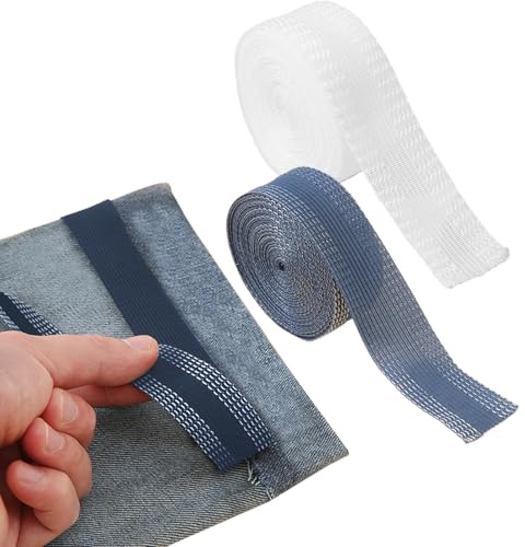 Yiyifor 2 fållband för strykning, 10 m, fållband för strykning, tvättbara byxor, tygband, förkorta byxkant, fållband, ingen sömnad, strykband, för byxor, kläder, tyger (vit blå)