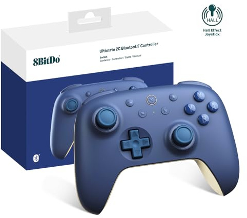 8Bitdo Ultimate 2C Bluetooth Controller (Hall Effect Joystick Update) - for Switch/Switch 2, with Remappable L4/R4 Bumpers, 6-axis Motion Control, Rumble Vibration and Turbo Function (Dark Blue)