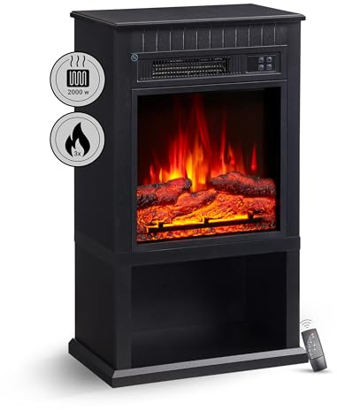 BALDERIA Elektrokamin Ember, 3D-Flammeneffekt, Heizung 2000W, Schwarz | Elektrischer Standkamin, Timer, Thermostat, Startsteuerung, Offene-Fenster-Erkennung, Überhitzungsschutz, Fernbedienung