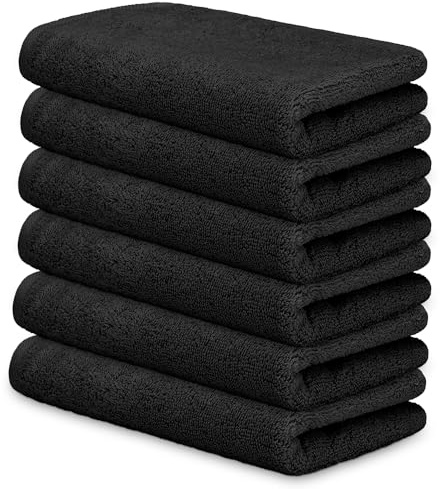 DECASATEXTIL Pack 6 Toallas Pequeñas 30x50cm Algodón 450g/m² – Suaves y Absorbentes – Toallas de Cara, Aseo o Invitados – Hogar, Hotel o SPA – Negro