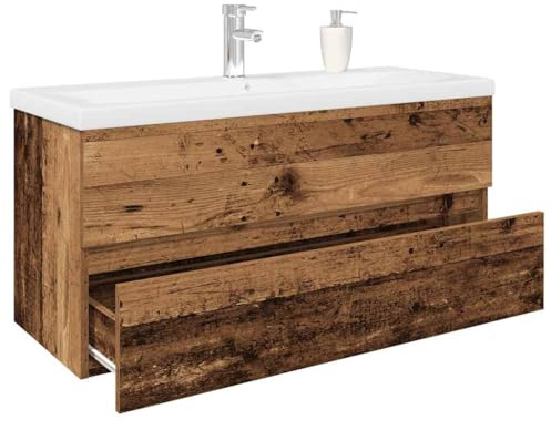 Gecheer Mobile da Bagno,Sospeso,Pensile,a Muro,Moderno,con Rubinetto e Scarico,con Lavabo Lavandino Integrato,in Legno Multistrato,Legno Antico 100x38,5x45 cm