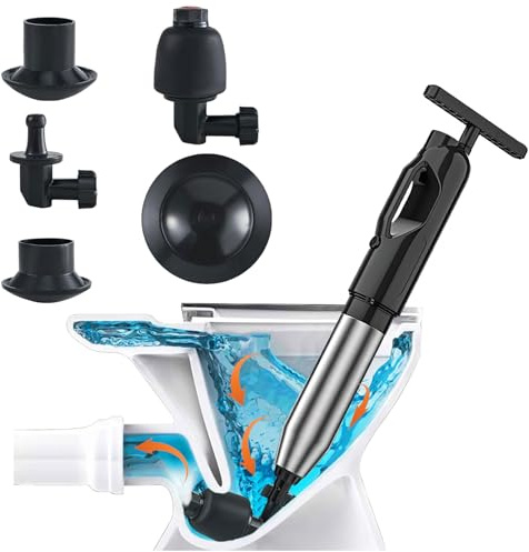 BLOGLOER Déboucheur WC à Air Comprimé avec 4 Différentes Ventouses et Baromètre, Deboucheur canalisation Pompe, Déboucheur de Toilette pour Toilette Lavabo Évier Baignoire, 2026 Mise à niveau (Noir)