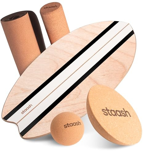 STAASH® Balance Board Holz 5in1 - Wackelbrett Set mit Trainings-App