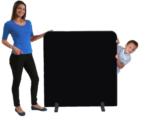 Floor Standing School Partition Screen Room Divider, 1200 x 1200 mm, Black Woven Display Boards, Rounded Corner with Black PVC Trim - Ideal for Pre-School, Library, Office, Displays