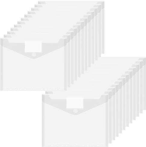 HOMIKLSA 24 cartelle portadocumenti, formato A4, trasparenti, impermeabili, con bordo a 11 fori, formato A4, con tasca per etichette, cartelline trasparenti per documenti, organizzazioni, forniture