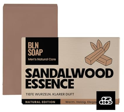 Sandalwood Essence Feste Männerseife: Naturseife Männer, Natürliche Seife Hand, Körper & Haare, Körperseife Sandelholz Mann, Shampoo Vegan, 3-in-1 Duschseife Herren, Festes Duschgel, 135 g, BLN SOAP