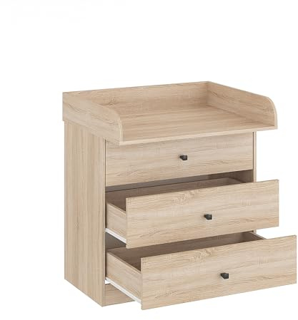 KOMTO Wickelkommode mit Schubladen - Baby Kommode mit Wickelaufsatz, Wickeltisch, Wickelschrank mit Abnehmbarer Wickelsatz Sonoma Eiche | Lulliblox M3 94,6 x 70 x 85 cm