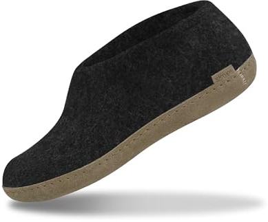 Glerups 100% quality wool mix Slipper with leather sole - Unisex Slip-on - Charcoal