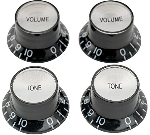 Musiclily Pro Metrische Gitarre Knöpfe Potiknöpfe Top Hat Bell Knobs 2 Volume 2 Tone Set für Epiphone LP SG Style E-Gitarre, Schwarz mit Silber Metalleinlage