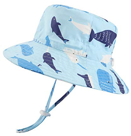 LACOFIA Baby Sun Hat Toddler Boys Girls Summer Bucket Hat Kids Wide Brim Beach Cap with Adjustable Chin Strap Sky Blue 12-24 Months
