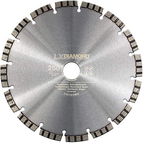 LXDIAMOND Diamant-Trennscheibe 250mm x 25,4mm Premium Laser Diamantscheibe Betonscheibe für Stein Beton Stahlbeton Universal passend für Steinsäge Trennschleifer Motorflex Fugenschneider 250 mm