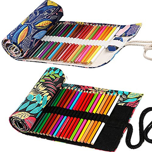 Leinwand Pencil Wrap, Ouceanwin 2 Stücke 36 Slots Bleistift Wrap, Leinwand Stifterolle Tragbar Tasche Federmäppchen Schlamperrolle Stiftehalter Mäppchen Bleistiftkasten für Künstler Reisen Schule