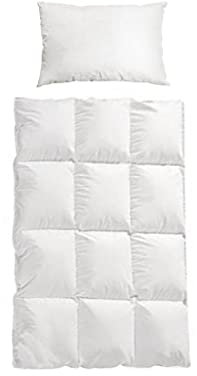 Trautesheim Kleinkinder-Bettdecken-Set Antiallergiker Feder-Kissen mit Daunen-Bettdecke 135x100cm 400g Füllung Plus Kinderkopfkissen 40x60 cm- Bezug 100% Baumwolle - KEIN LEBEND-RUPF