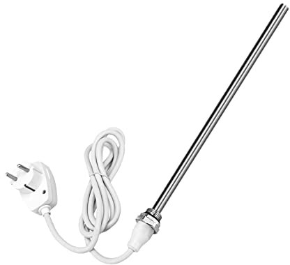 EMKE Résistance pour radiateur de salle de bain, 600 W, en acier inoxydable, pour radiateur, sèche-serviettes, électrique, élément chauffant avec prise et interrupteur, blanc