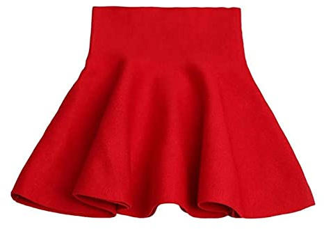 Enfant Fille Jupe Plissée Evasée Tricotée à Taille Haute Casual Scolaire Jupette Classique en Tricot pour Automne Hiver Printemps Rouge 9-10 Ans