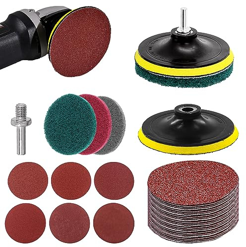 Keadic 64Pcs 5 Hook and Loop Backing Pad with [80-400] Grit Sanding Discs and Abrasive Buffer Polishing Wheel Wet Dry Sandpaper for Car Wood Metal Jewelry Buffering and Rotary Tools