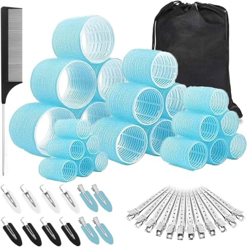 Mabufun Lockenwickler mit Clips, große Jumbo-Lockenwickler für langes Haar, selbsthaftend, Klettverschluss, 35 Stück, keine Hitze, Lockenwickler für Haarlocken, Salon, Friseur, Lockenwerkzeug
