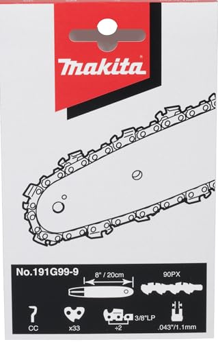 Makita 191G99-9 Sägekette 20 cm, 90PX, 33 Treibglieder, 1,1 mm, 3/8LP, Halbmeißel, doppelte Schneidecken, geringer Rückschlag, grobes Schnittbild