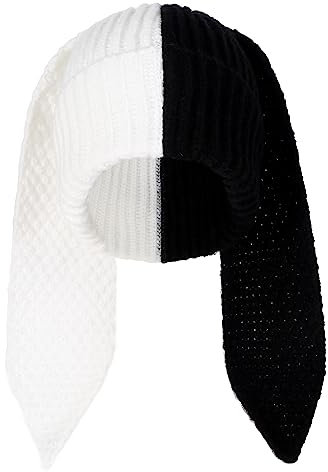 Solyinne Damen-Hasenmütze, süße Hasenmütze, Häkelmütze, Wintermütze, warme Beanie-Mütze, Outdoor-, Ski-, Freizeitmütze, schwarz/weiß, Einheitsgröße