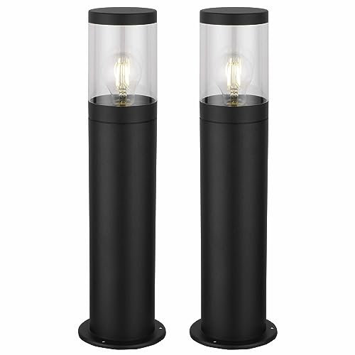 firstchoicelighting Set of 2 Modern Black Outdoor Post Lights, IP44 Waterproof Driveway Bollard Light, Height 50cm, Clear Diffuser, LED Compatible