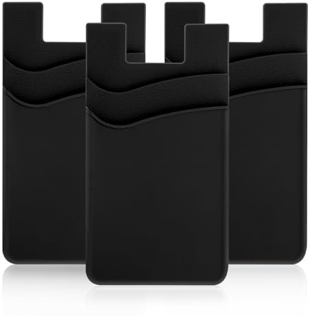 WLLHYF 3 Pcs Phone Wallet for Back of Phone Case, Silicone Adhesive Stick-on Phone Card Holder for Credit Card, Compatible for Any Smartphone (black)