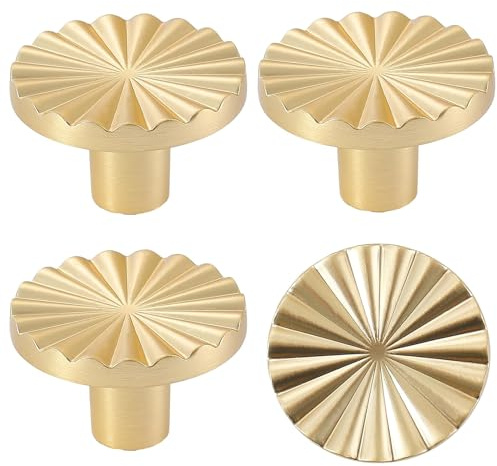 SYZOW 4 Stück Messing Schrankknöpfe,runde Schrankknöpfe, goldene Messing schubladenknöpfe, goldene Messing schubladenknöpfe für Küchenschränke, Kleiderschrank (Gold)