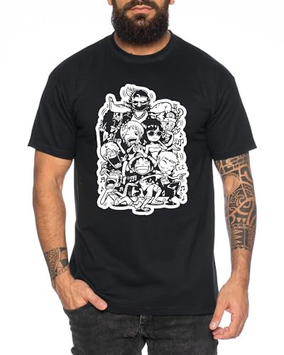 Fun Team - Herren T-Shirt Straw Hat Luffy Zoro One Monkey D. Pirat Ace Piece Goku Anime Ruffy, Größe:L, Farbe:Schwarz