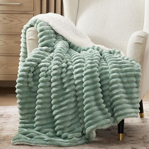 Bedsure Sherpa Throw Blanket for Couch - Super Soft, Cozy Fleece Thick Warm Blanket for Winter, GentleSoft Plush & Fluffy Christmas Throw Gift for Women, Room Decor, Sage Green, 50x60 Inches