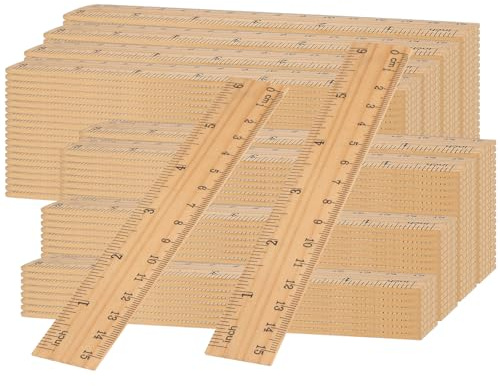 MUKCHAP 144 Stück 15 cm Holzlineal, Holzlineal mit 2 Skalen, flaches gerades Lineal, Messwerkzeuge für Messungen