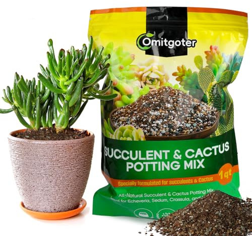 Omitgoter Succulent & Cactus Soil Potting Mix 1qt, Natural Organic Potting Mix for Cactus, Succulent, Palm, and Citrus Grown in Containers Indoors and Outdoors