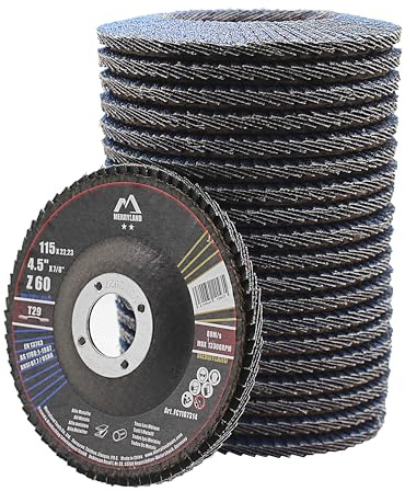 Merryland 20 Pz Grana 60 Dischi Lamellari 115 mm T29 Dischi Abrasivi | 115mm Smerigliatrice Angolare, Disco Lamellare, Corindone Zirconio Blu Acciaio INOX, Craft-Line FC1107314-20