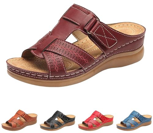 Mules en Cuir pour Femme Sandales Mode Bout Ouvert Compensées Plateforme Pantoufles Premium Orthopédiques Sandales Vintage Chaussons de Plage d'été