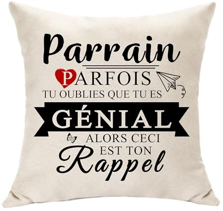 Hasodeo Cadeaux Originaux pour Parrain - Housse de Coussin Anniversaire, Affirmations Positives Décoratives Personnalisées pour Homme Baptême