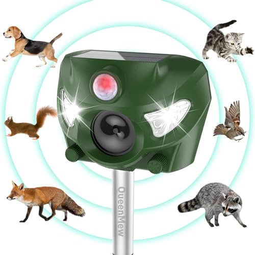 Katzenschreck Ultraschall, 5 Modi Solar Katzenschreck für Gärten, 26 Fuß Katzenschreck mit Alarmton und Blitzlichtern, für Hunde, REH, Fuchs, Vogel, Kaninchen, Eichhörnchen