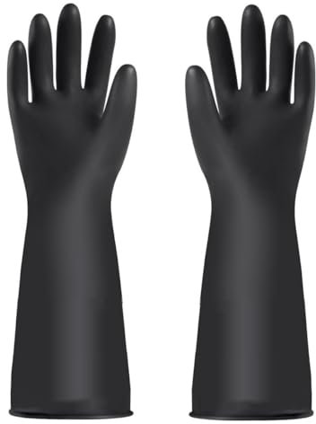 YONG-SHENG Heavy Duty Latex Gloves, Chemical Resistant Gloves, Industrial Gloves, Resist Strong Acid, Alkali and Oil, Rubber Garden Gloves (Thicker, 35CM)