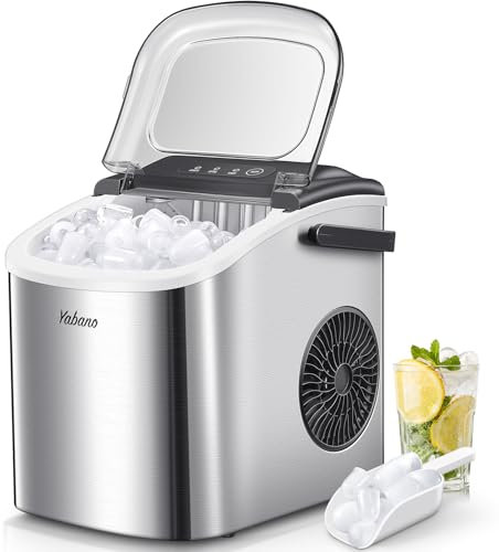 Yabano Ice Maker Machine, Countertop Ice Maker, 9 Ice Cubes in 6 Mins, 12 KG in 24Hrs, with Ice Scoop and Basket, Portable Ice Cube Maker Machine for Home/Kitchen/Office/Bar