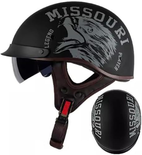 Demi-Jet Casco Da Moto, Moto Mezzo Casco Retrò Casco Anticollisione Di Sicurezza Per Scooter Chopper Cruiser, DOT/ECE Omologato Caschi Cromwell Con Occhiali A Sgancio Rapido 6,M=57-58CM